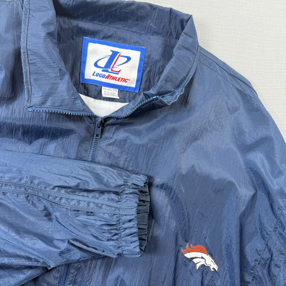 Logo Athletic Denver Broncos Windbreaker Jacket XXL Men Blue Snap Side Vent
